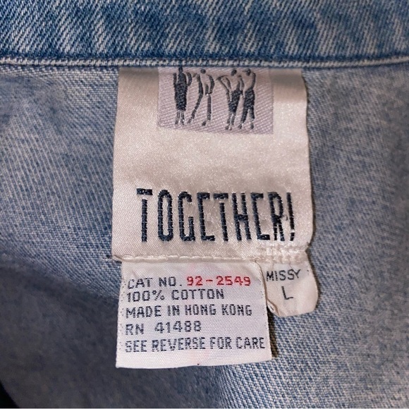 TOGETHER brand, lacy denim jacket in size Missy large. Trendy retro chic. - Picture 7 of 11